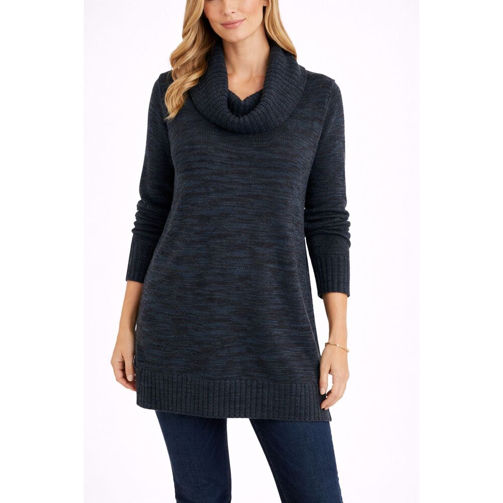 AB Studio Tunic Long Line Cowl Neck Sweater Green XL